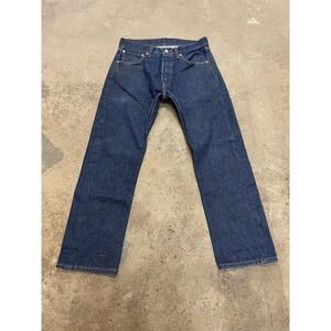 Levis 501 Jeans Mens 32x28 Dark Wash Blue Straight Leg Button Fly Waterless